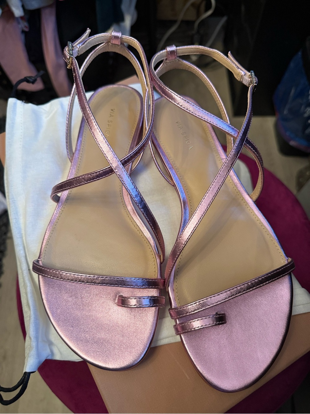 Via Spiga Metallic Rose Gold Strappy Sandals - Picture 6 of 11